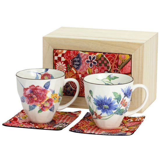 Hana-i Pair of Mug Cups Chirimen Wooden Box (03910)