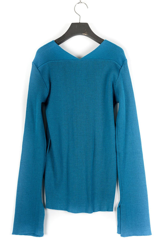 V-Neck Ribbed Knit (Blue)