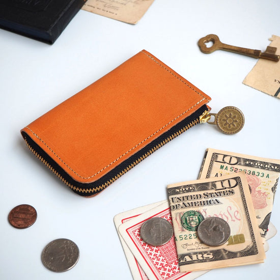 L-Shape Zipper Fragment Case (Biscuit Beige) Pass Card Mini Wallet