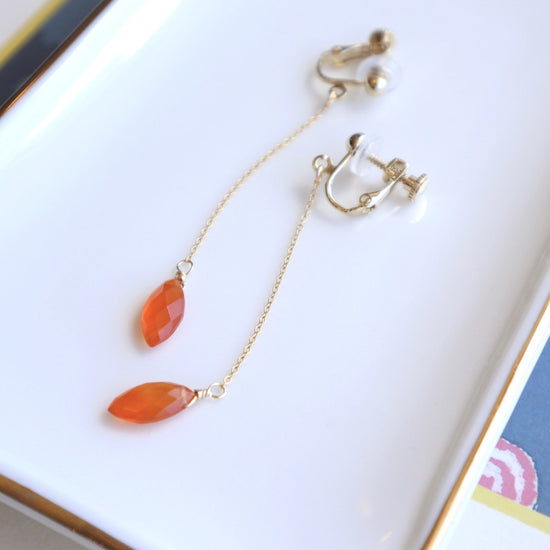 Carnelian marquise cut long earring