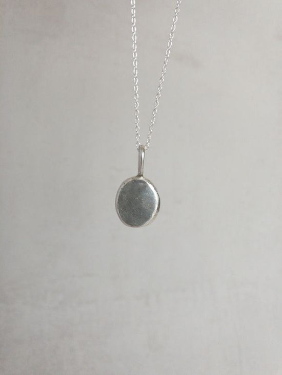 [fused silver simple oval necklace]adjustable length one-of-a-kind silver pendant top