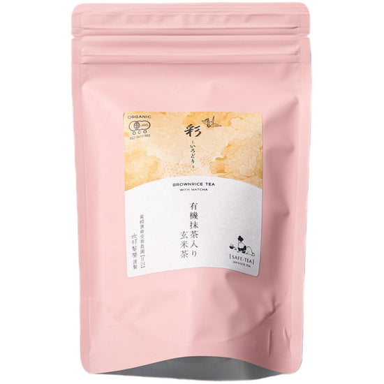 Irodori Genmaicha with organic powdered green tea in pouch bag