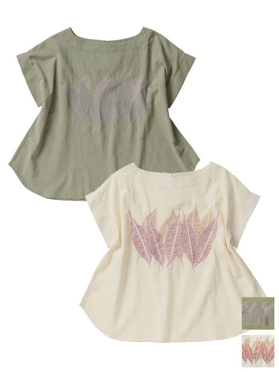 9 Leaves Embroidery Cotton Blouse Pullover [expected to arrive in mid-May].