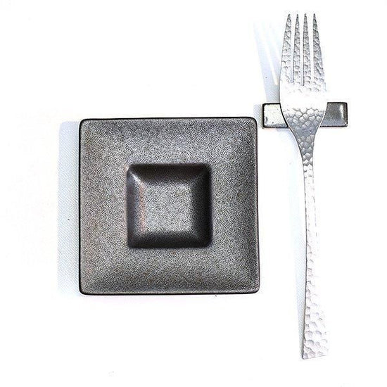Iron Glaze Prim Plate S Black Type Western Tableware Square Plate, Made in Japan, Minoyaki, Stylish