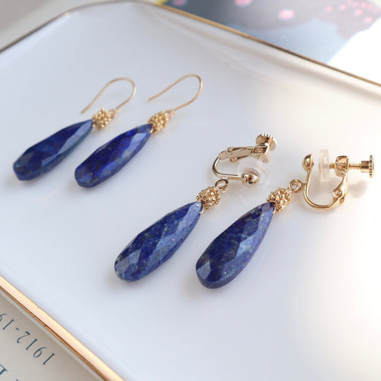 Long pear-shaped pierce/earring(Lapis lazuli)