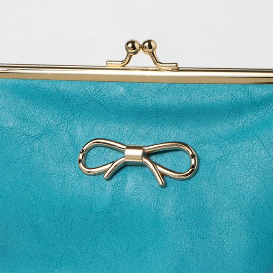 Synthetic leather ribbon hardware clasp pouch