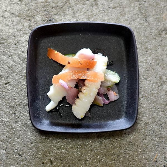 Black square cutout small dish, black type, Japanese tableware, Shokado, made in Japan, Minoyaki, stylish, modern