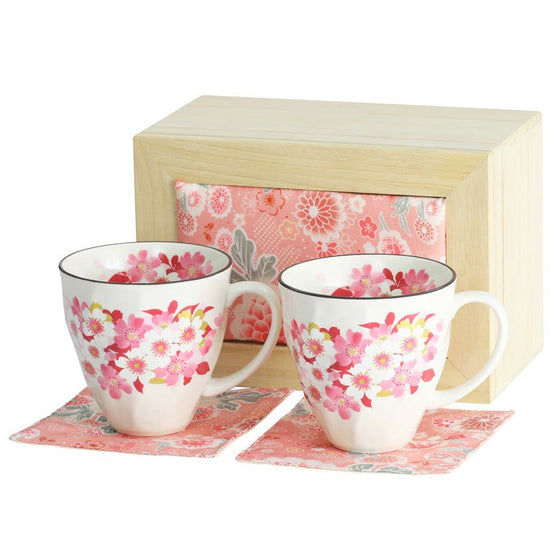 Hana Smile Pair of Mug Cups Chirimen Wooden Box (03980)