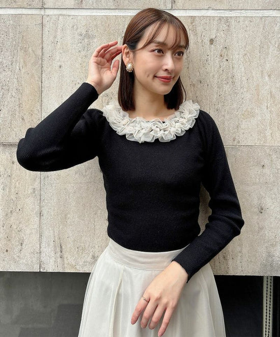 Tulle Ruffle Rib Knit / an another angelus [51BJ03j005].