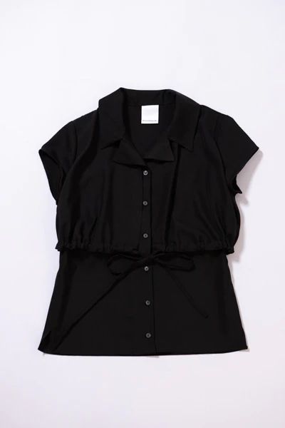 Open Collar Cape Blouse (BLACK)