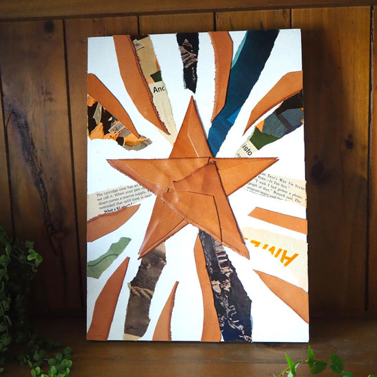 Collage Art of Leather (Star) A4 Size Wooden Panel One of a Kind