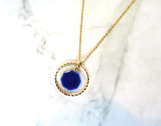 ceramics and gold ring necklace (blue)
