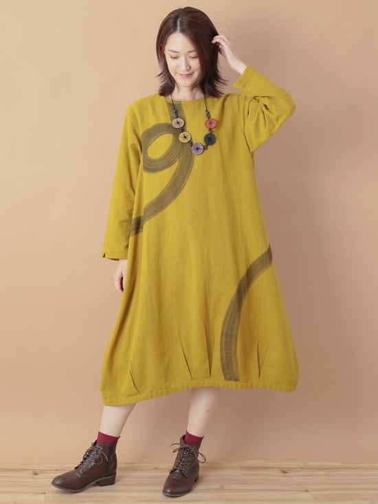 kasureDOT Hand-Painted Print Hopsack Cocoon Dress (3 colors) 23W437