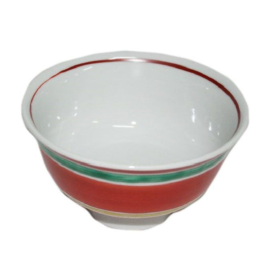 [Eisyou] (Lu) rice bowl, red glaze with design of koma