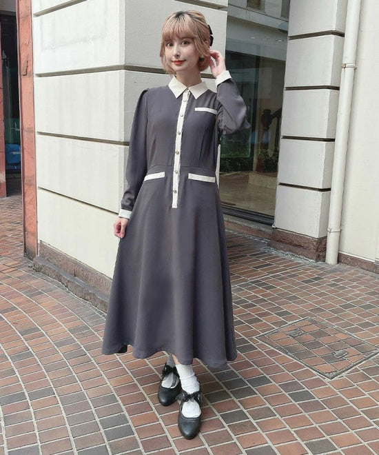 Bicolor Retro Shirt Dress / an another angelus [51BE02j005].