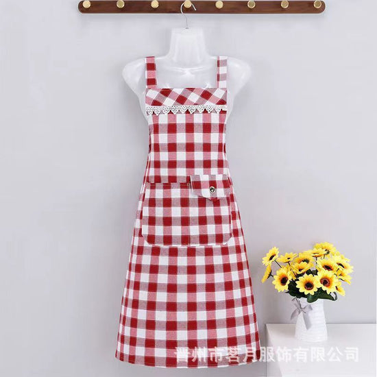 100% Cotton [Shoulder H-Shaped Full Apron with Front Hanging] Check Pattern