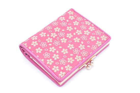 Gamaguchi Coin Purse Pink/White Cherry Blossom Pattern
