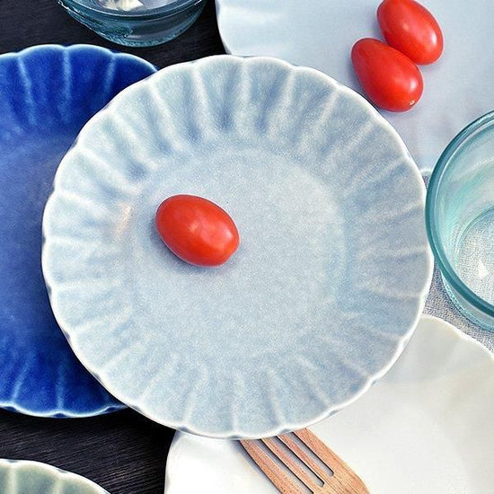 Light blue matte shinogi 15cm dish, Western tableware, small dish, made in Japan, Minoyaki, stylish.