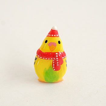 Winter Budgie (Yellow) Resin Brooch Front