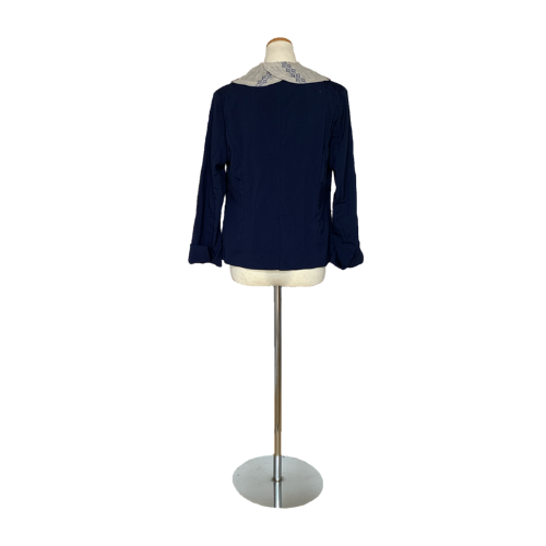 Kogin Sashimi Navy Jacket with Round Collar by Tokuko Kakudate