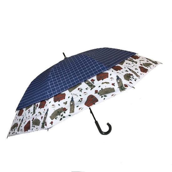 Transform Umbrella World Journey England Umbrella with a Widening Hem Wind-away Umbrella Sunny / Rainy Body Back Black Coated