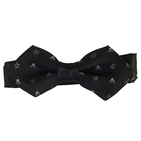 Bow Tie Nishijin Silk (Bow Tie) One Touch - 18. Hokusai (Fuji and Cherry Blossom Pattern) Black Made in Japan