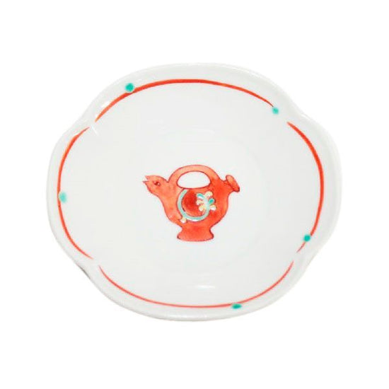 [Eisyou] Dish with red pot design, jyukuri 3.7" dish