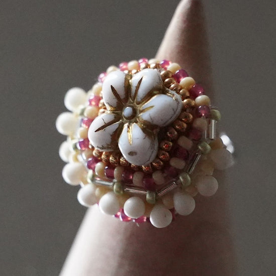 Scarf clasp also fashionable ring 151 free size bead embroidery ring flower flower large ring