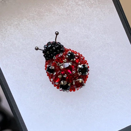 Ladybug Bead Embroidery Tie Tuck Pin Brooch 1