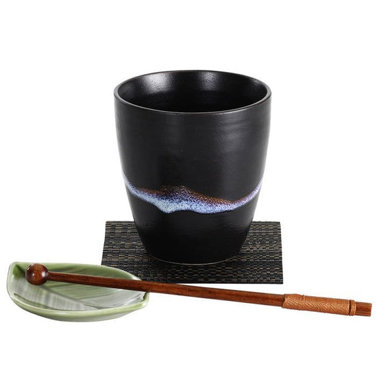 Black Glazed Flowing Rock Cup Set (40691)