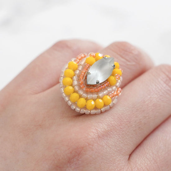 Chatty ring 36 free size beads embroidery ring bijoux orange colorful multicolor vitamin color