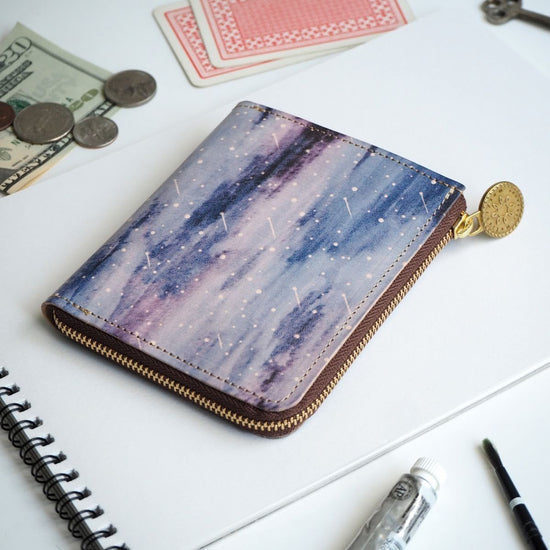 L-Shape Zipper Wallet (Starry Night) All Leather for Ladies and Men