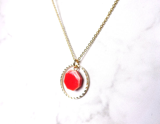 ceramic and gold ring necklace (red)