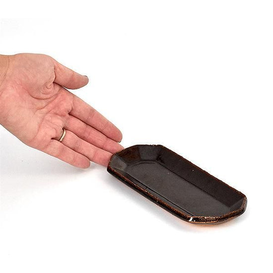 Angle Brown Long S Brown type Western tableware, shaped plate, made in Japan, Minoyaki, cafe style, stylish