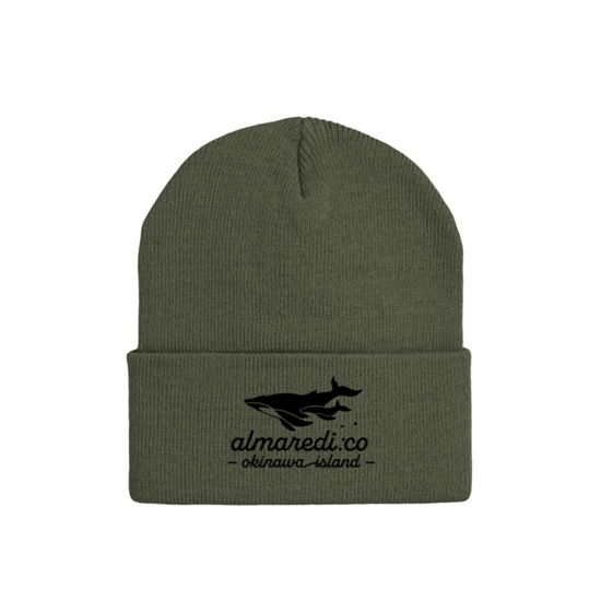 Cuff knit cap olive "Humpback whale parent-child bond" type B