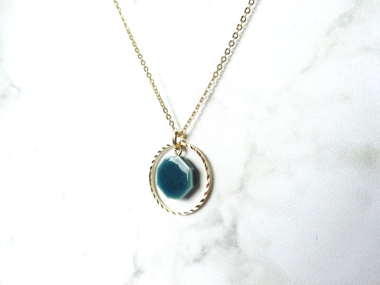 ceramic and gold ring necklace (dark green)