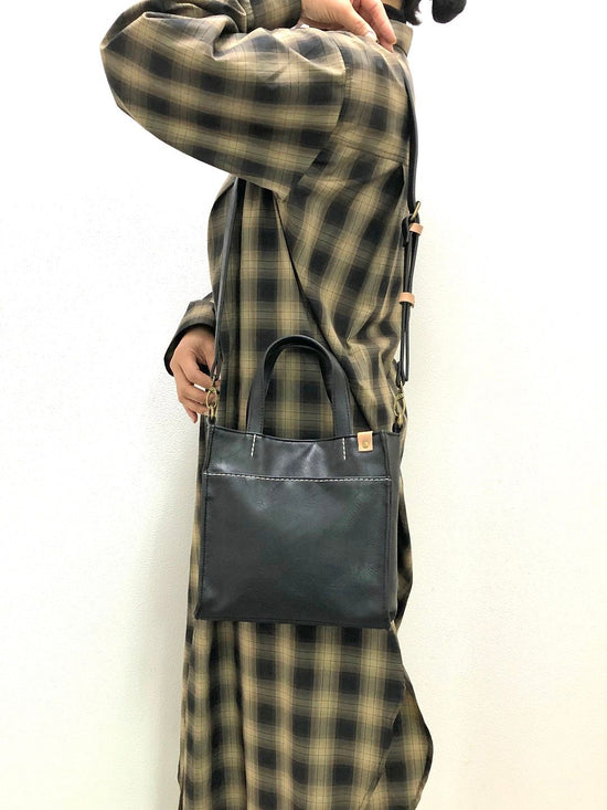 Genuine Leather-like Synthetic Leather Square 2-Way Handbag