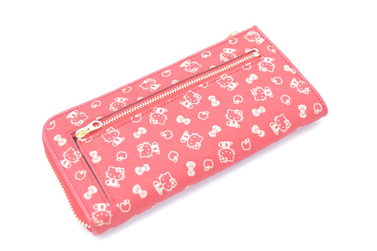 Kitty Inden L-Shaped Zipper Long Wallet, Red/White, Apple Pattern