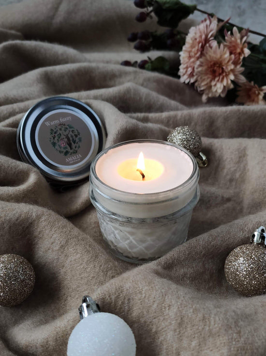 Glass jar candle / Scented soycandle (Warm fuzzy)