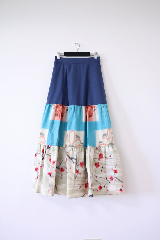 Haru Ume -Meisen Teered Skirt Navy