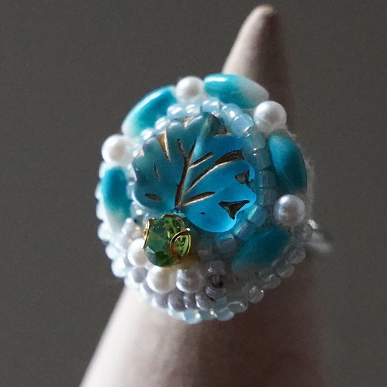 Fashionable ring 17 free size beaded embroidery ring leaf bijoux blue white colorful multicolor