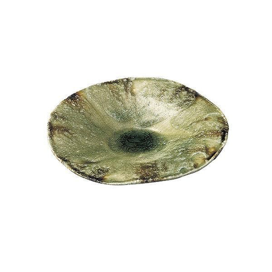 Ash Glaze Tegoshi 6" Dish, Greenish, Japanese Tableware, Faceted, Made in Japan, Minoyaki, Japanese Dish, Round Dish, Deformed Dish, Japanese Style
