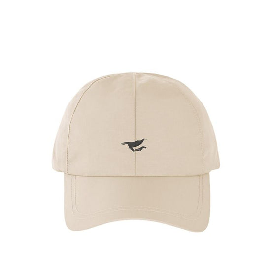 Dropped nylon cap "Humpback whale parent-child bond" monochrome logo ivory