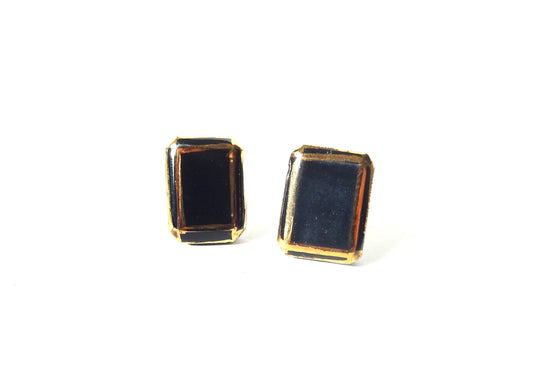 Jewel Cut Pierced Earrings／Clip-on Earrings Square Black