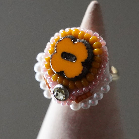 Chatty ring 90 free size beads embroidery ring flower orange colorful