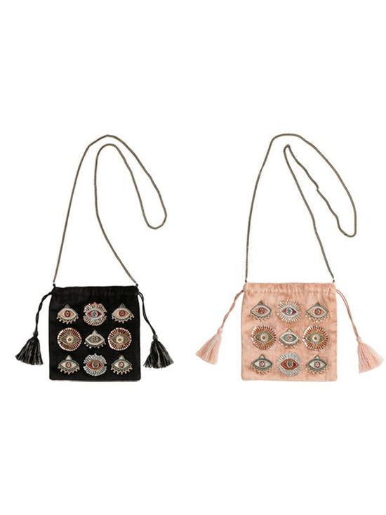 Drawstring bag with embroidered ebleye beads (2 colors) M42-2052