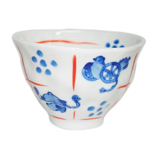 [Eisyou] Hand-dyed rice bowl with dogu zukushi design (Large)