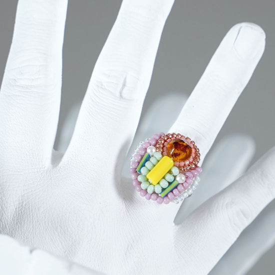 Chatty ring 99 free size bead embroidery ring colorful multicolor