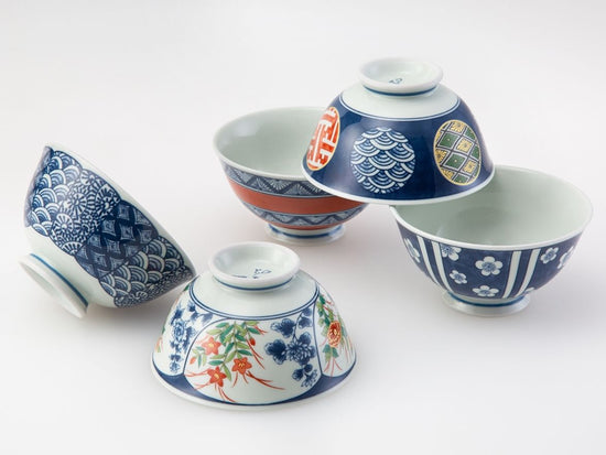 Rice Bowl Set with Nishiki Pattern 5-Pattern Set