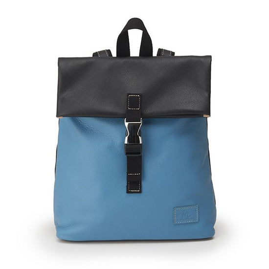 Foldover backpack (small) leather turquoise blue